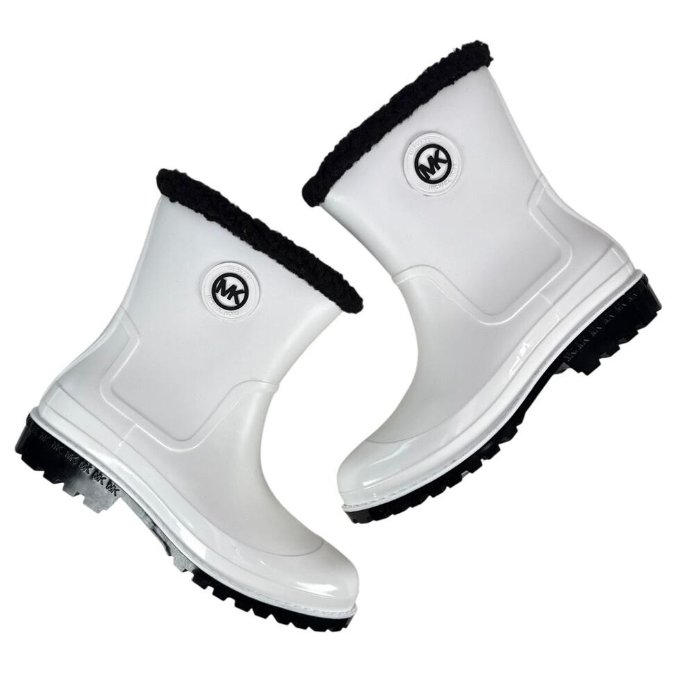 Michael Michael Kors Montaigne Rain Boot Womens 10 Optic‎ White Black